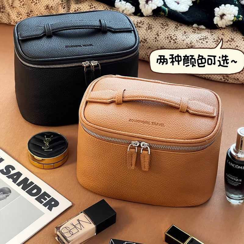 Portable Travel Leather Large-Capacity Cosmetic Case Cosmetics Bag Toiletry Bag Satchel Women'S Cosmetic Bag Style - Image 2